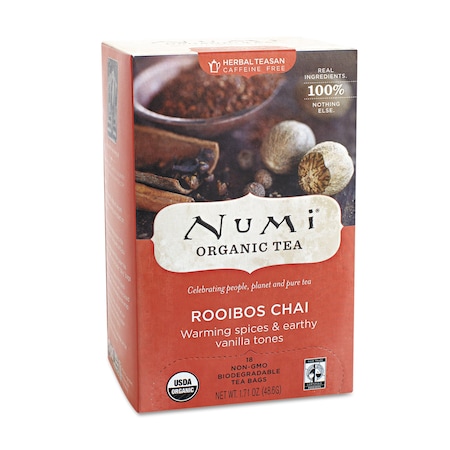Numi Organic Teas and Teasans, 1.71oz, PK18, Rooibos Chai, Filterbag, Caffeine-free, Tea, 1.71 oz, 18 PK 10200
